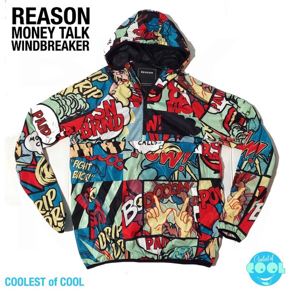 Reason Jacket Adult Large Windbreaker Hoodie Comic Strip money calls looks great - Picture 1 of 7